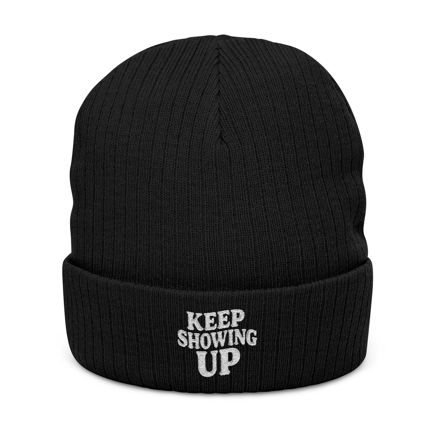 Keep Showing Up Ribbed Knit Beanie – Black